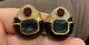 Ciner Pave Crystals Semiprecious Cabochons Black Enamel Gold Plate Clip Earrings