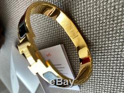 Classic Hermes Clic Clac Bracelet BLACK Enamel Gold Hardware PM Narrow Bangle