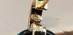 Coco Chanel Strauss Large Gold & Black Enamel Heart Earrings Dangle Stud Logo
