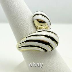 Cool Vintage 14k Yellow Gold Black White Enamel Ring (8496)