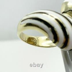 Cool Vintage 14k Yellow Gold Black White Enamel Ring (8496)