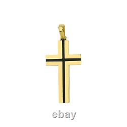 Cross Pendant Solid 14K Yellow Real Gold Black Enamel Religious Charm Men Women