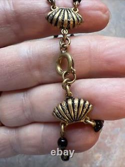 Czech Antique Black Stones & Beads Ornate Goldtone Necklace