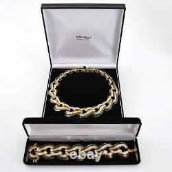 D'Orlan Necklace & Bracelet Set Gold Plated Black Enamel Swarovski Crystal