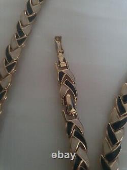 D'Orlan signed vintage 1980s gold-plated black enamel necklace and bracelet