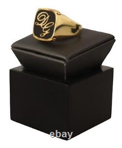 DOLCE & GABBANA Ring Gold Brass Black DG Logo Square Jewelry US10 / EU61