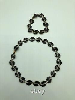 David Andersen Norway Sterling Silver Black Enamel Double Leaf Necklace+Bracelet