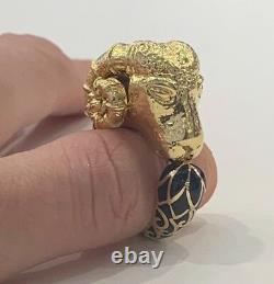 David Webb 18K Yellow Gold & Black Enamel Ram Head Ring