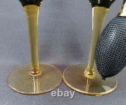 DeVilbiss Perfume Atomizer and Dropper Bottle Pair (1931) Black/Gold Enamel