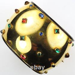 Deco (after Jean Fouquet) Gold Black Enamel & Studded Gems Bangle Cuff Bracelet