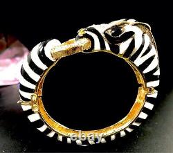 Delightful Ciner Gold-tone Black White Enamel Rhinestone Zebra Cuff Bracelet