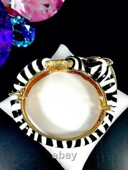 Delightful Ciner Gold-tone Black White Enamel Rhinestone Zebra Cuff Bracelet