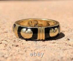 Designer 14k Yellow Gold Diamond Accented & Black Enamel Heart Band Ring