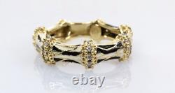 Diamond Accented Bamboo Style Ring with B&W Enamel 14k Gold. 25 Carats Size 7
