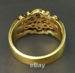 Diamond Cluster 14K Yellow Gold Black Enamel Scrolls Vintage Designer Retro Ring
