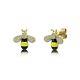 Diamond Yellow Black Enamel Bee Earrings 14k Yellow Gold Stud 0.18ct Natural