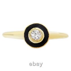 Diamond and black enamel 14k yellow gold ring