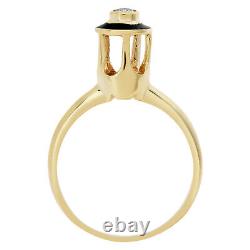 Diamond and black enamel 14k yellow gold ring