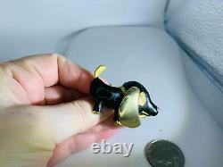 Dog Dachshund Black Enamel Crystal D'ORLAN Medium Vintage Gold Brooch V-5727