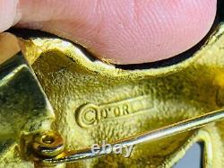 Dog Dachshund Black Enamel Crystal D'ORLAN Medium Vintage Gold Brooch V-5727