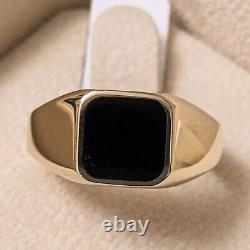 Domain 9ct Gold Black Enamel Signet Ring Size S