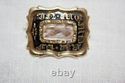 Early Victorian Gold enamel mourning brooch with hair insert inscribed for 1838