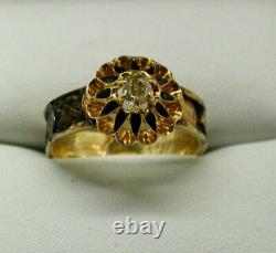 Edwardian 18 Carat Gold Lemon Diamond And Black Enamel Mourning Ring Size R