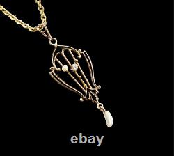 Edwardian Era Diamond & Black Enamel Pendant Mourning Necklace Lavalier Jewelry