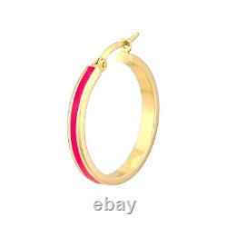 Enamel White Turquoise Black Pink Square Tube Hoop Earrings Real 14K Yellow Gold