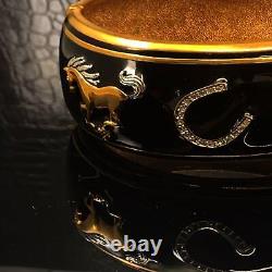 Equestrian Cuff Bangle Gold Plated Metal Alloy Set With Enamel and Sparkling