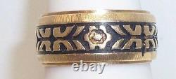 Estate 14k Gold Wedding Band Ring 1970s Greek Key With Black Enamel