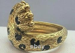 Estate 18k Yellow Gold, Fred-Paris Ring (Panther paws) spots Black enamel