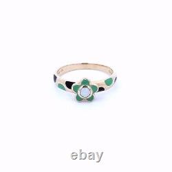 Estate $300 10K Yellow Gold UNS Green & Black Enamel Opal Flower Ring
