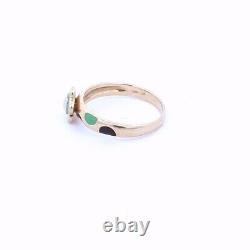 Estate $300 10K Yellow Gold UNS Green & Black Enamel Opal Flower Ring
