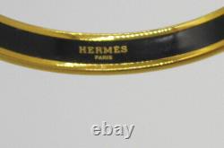 Estate Vintage HERMES Paris Goldtone Black Tan Enamel Belt Motif Bangle Bracelet