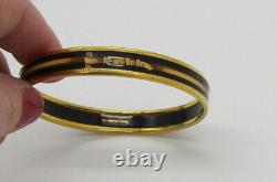 Estate Vintage HERMES Paris Goldtone Black Tan Enamel Belt Motif Bangle Bracelet