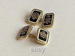 Exc Imperial Russian Faberge 14k 56 Gold Black Whit Enamel Cufflinks Nicholas II
