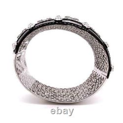 Extra Large 10.50ct Diamond & Black Enamel 18kt White Gold Cuff Bangle Bracelet