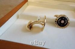FABERGE 18k Yellow Gold Diamond Black Enamel Cufflinks Fine Jewellery F2324 NEW