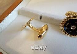FABERGE 18k Yellow Gold Diamond Black Enamel Cufflinks Fine Jewellery F2324 NEW