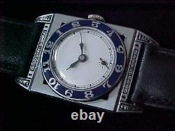 Fantastic Art Deco Blue Enamel Bezel Piping Rock Style Vintage 1930s Wristwatch