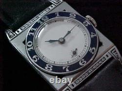 Fantastic Art Deco Blue Enamel Bezel Piping Rock Style Vintage 1930s Wristwatch