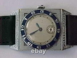Fantastic Art Deco Piping Rock Style Blue Enamel Bezel Vintage 1930s Wristwatch
