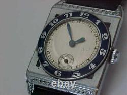 Fantastic Art Deco Piping Rock Style Blue Enamel Bezel Vintage 1930s Wristwatch