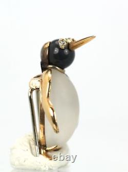 Fasano 18K Yellow Gold Moonstone and Enamel Pair of Penquins awesome & cute