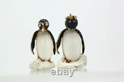 Fasano 18K Yellow Gold Moonstone and Enamel Pair of Penquins awesome & cute