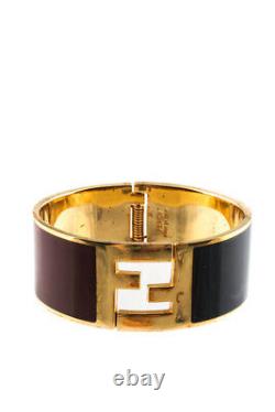 Fendi Womens Enamel Fendista Cuff Bracelet Gold Tone Black Red