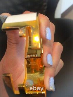 Fendi Womens Enamel Fendista Cuff Bracelet Gold Tone Black White