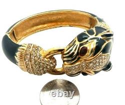Ferociously Gorgeous Original CINER Black Enameled Panther Hinged Bracelet