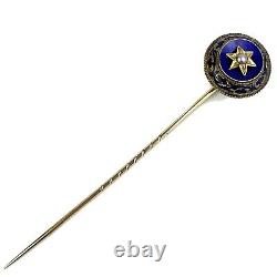 Fine Antique 19th Century 15ct Gold Tested Blue Enamel & Seed Pearl Stick Pin